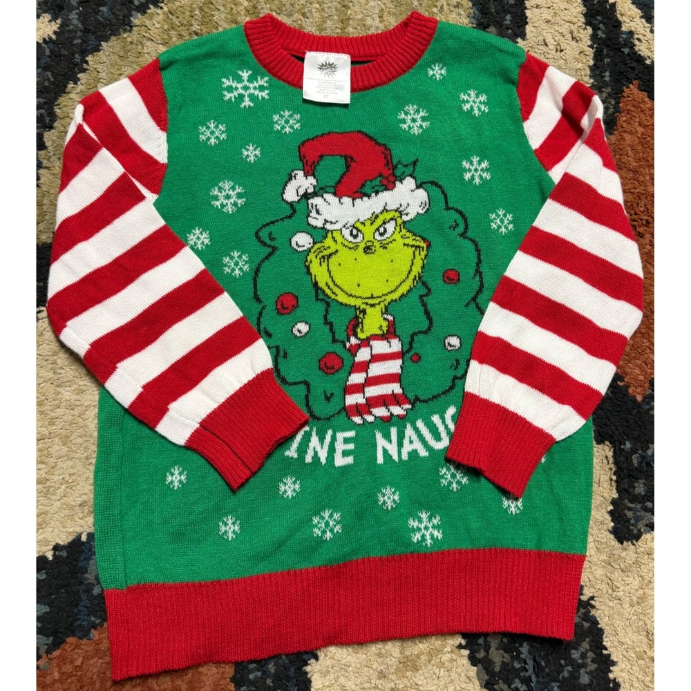 The Grinch Kids 5T Christmas Sweater Define Naughty Green Red Striped Holiday